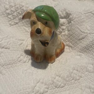 Vintage Ceramic Dog Figurine with Green Cap and Pipe Occupied Japan 3.5” High